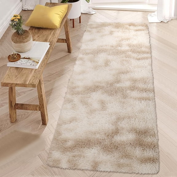 2x6 Runner Rug Non-Slip Stain Resistant Ultra Soft Shag Hallway Rug Beige