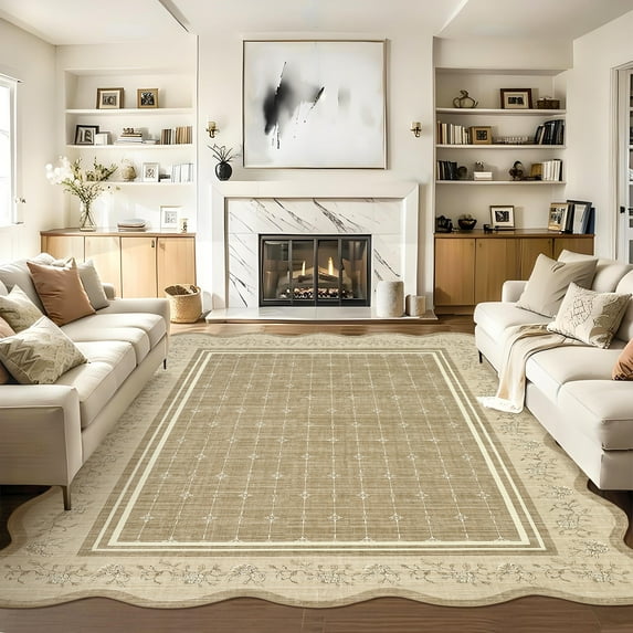 2x6 Runner Rug Scalloped Kitchen Runner Rug Non Slip Washable Entryway Runners Modern Bordered Foldable Thin Accent Carpet Low Pile Soft Nursery Rugs