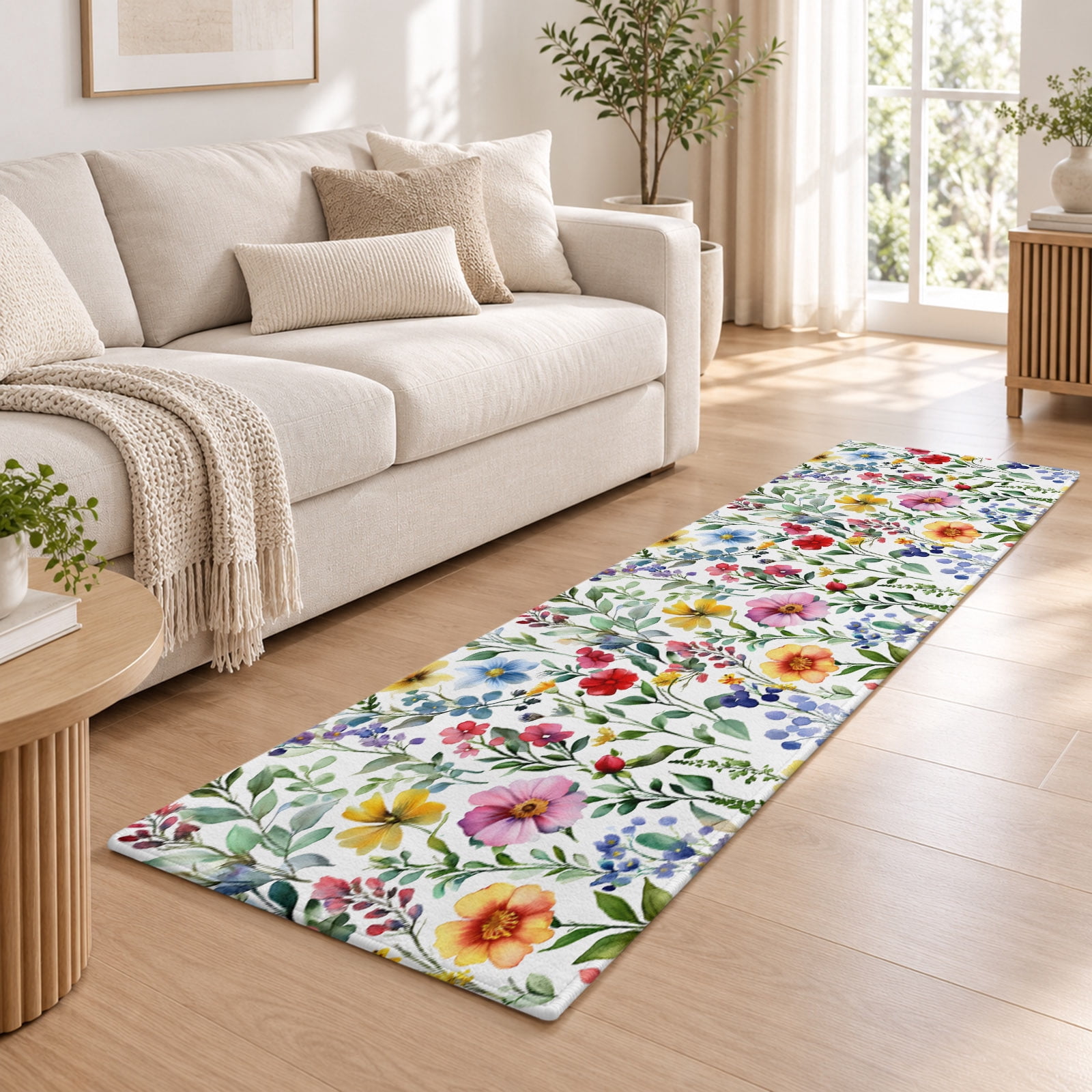 2x6 Runner Rug, Spring Flower Low Pile Washable Rugs for Hallway ...