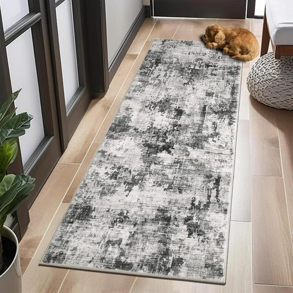 2x6 Runner Rug, Vintage Abstract Washable Hallway Runners for Kitchen Laundry Room, Ultra-Thin Soft Non-Slip Rug Runners for Entryway Bedroom (Grey, 2'x6')