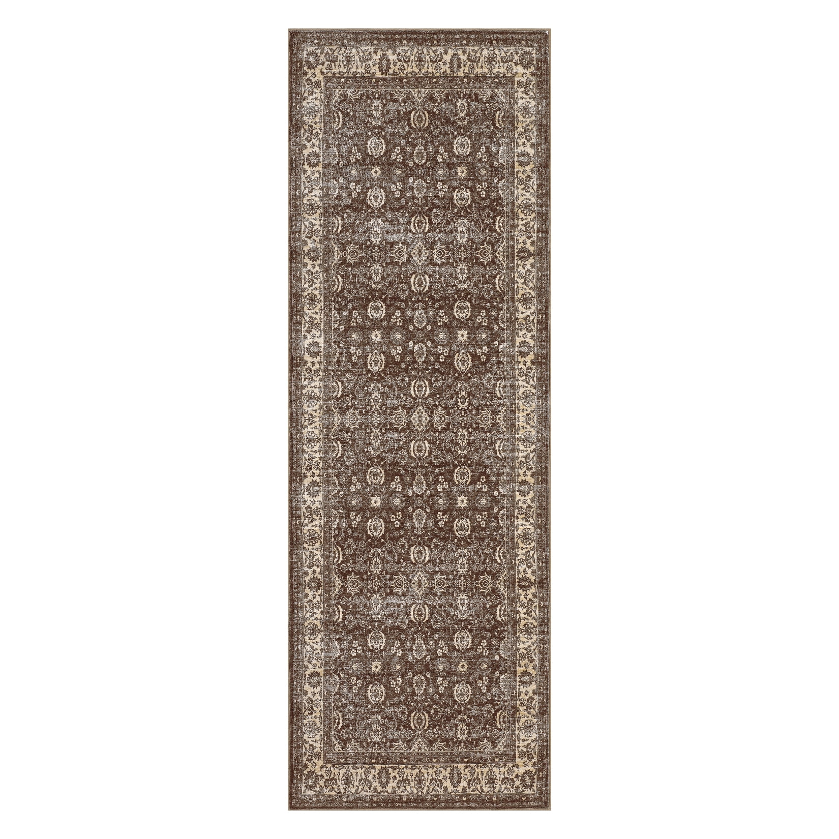 2x6 Runner Rug Vintage Floral Machine Washable Rugs, Non-Slip Vintage Boho Ultra-Thin Throw Carpet for Hallway Entryway Brown