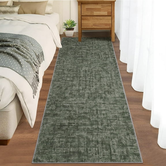 2x6 Runner Rug Washable Kitchen Modern Abstract Runner Rug for Hallway Contemporary Solid Rug Non-Slip Foldable Aesthetic Accent Floor Carpet for Living Room Bedroom, Green