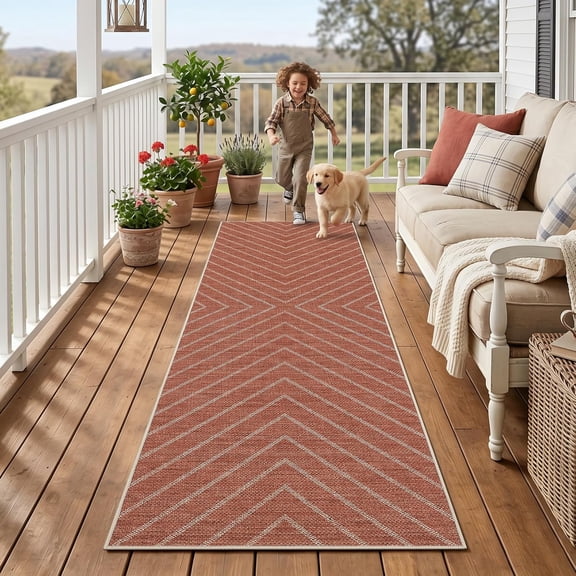 2x6 Runner Rug Washable Non Slip Indoor Outdoor Rug Farmhouse Striped Terracotta