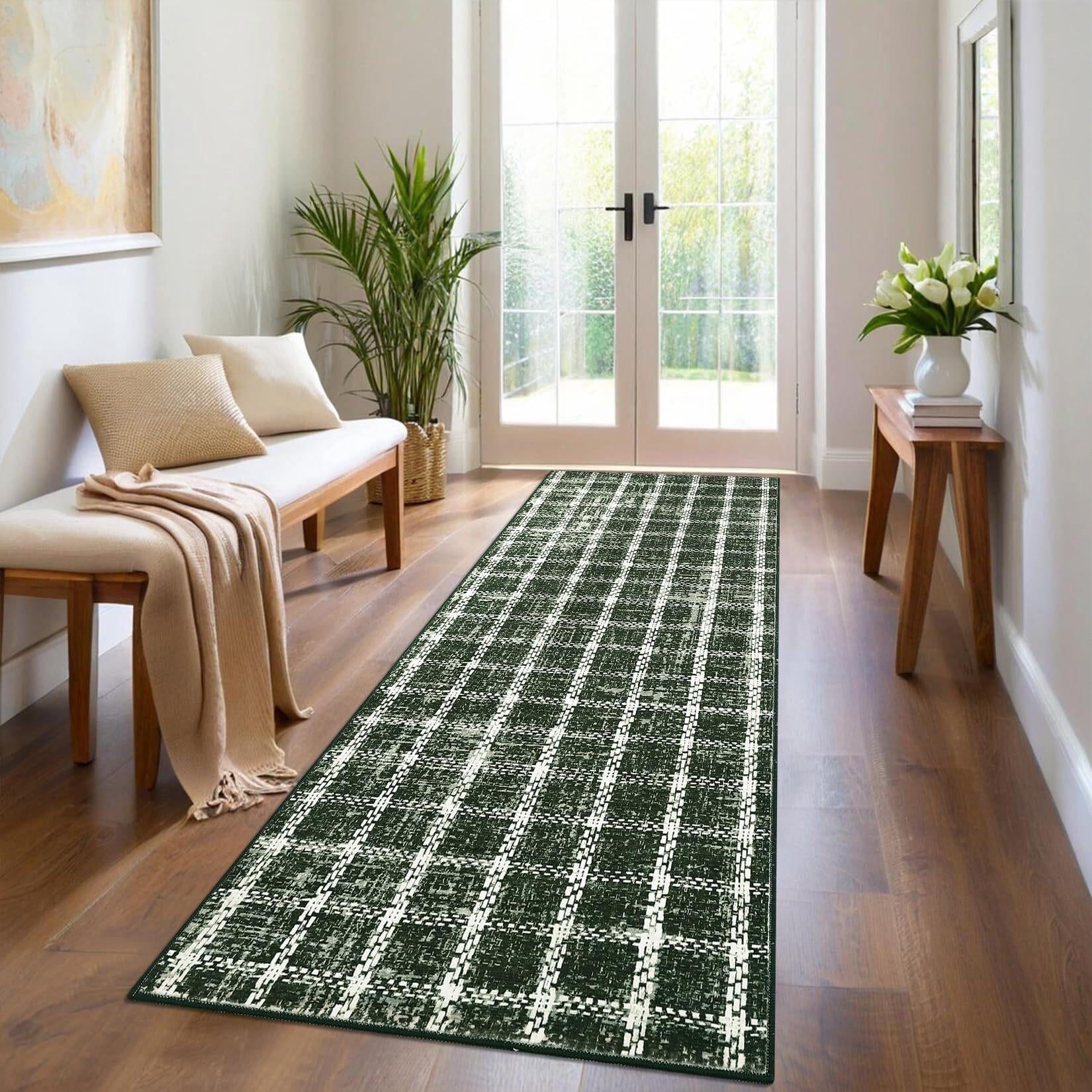 2x6 Runner Rug Washable Non Slip Kitchen Rugs Geometric Checkered Print ...