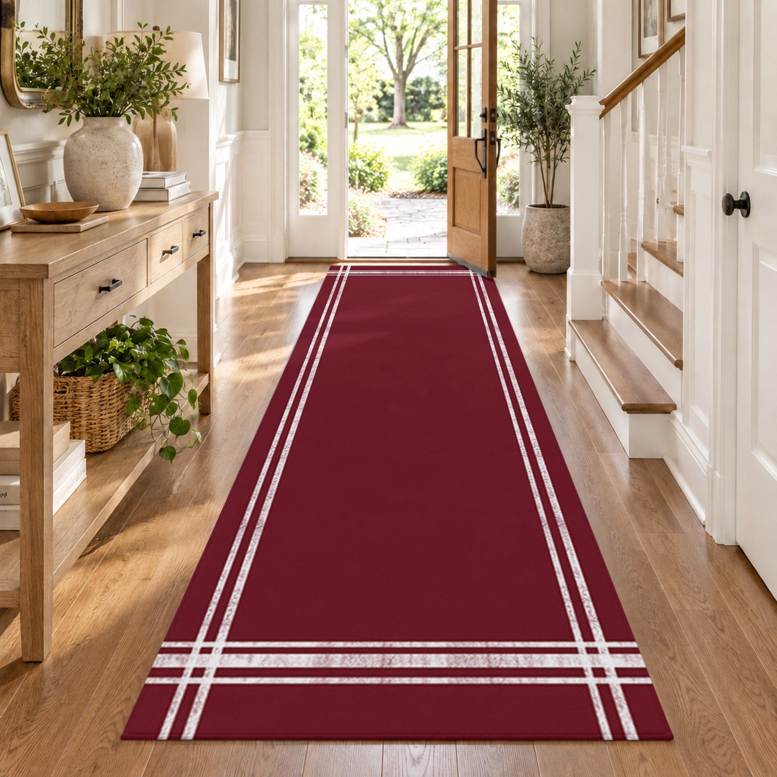 Solid Colour Rug 2x6 Runner Rug for Kitchen Solid Color Washable Non-Slip Rug Wine Red ...