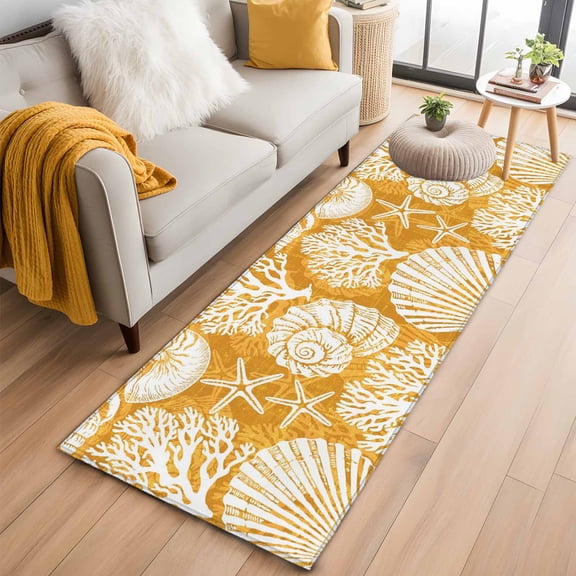 2x6 Runner Rugs for Hallway, Orange Conch Coastal Washable Rug for Entryway, Kitchen Floor, Nautical Summer Starfish Shell Coral Non Slip Area Rugs Low Pile Carpet for Home Decor