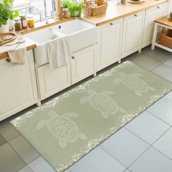 2x6 Sage Green Turtle Runner Rug for Hallway, Washable Non Slip Low ...