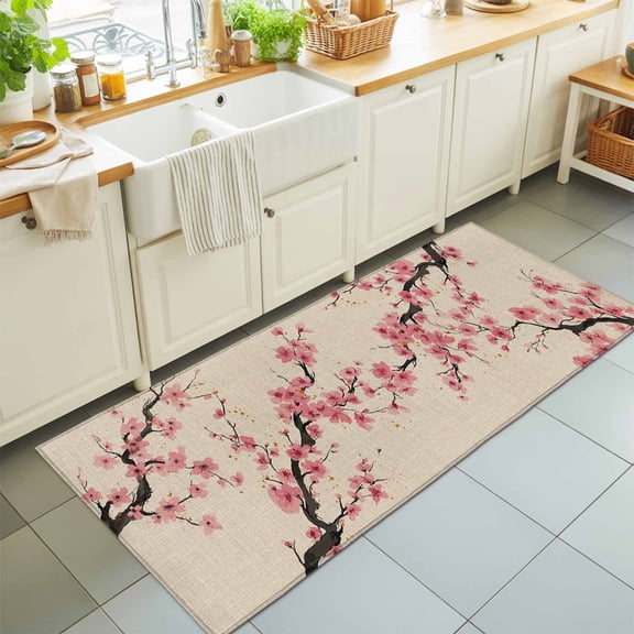 2x6 Spring Vintage Floral Runner Rug for Hallway, Washable Non Slip Low Pile Soft Indoor Runner for Kitchen Laundry Bedroom, Branches Chinese Style Floor Runner