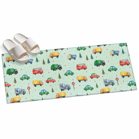 2x6 Washable Area Rugs,Fire Trucks Engineering Vehicles Trees Cars Non-Slip Ultra Soft Rug Large Indoor Carpet,Wave Points Floor Rugs for Home Living Room Bedroom Dining Room Office