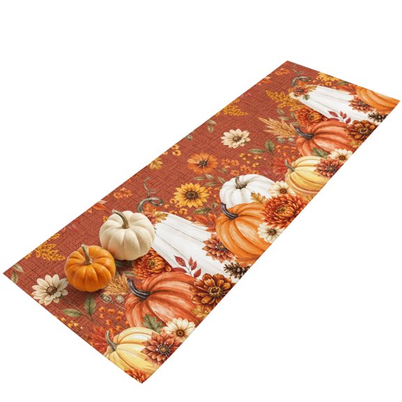 2x6 Washable Area Rugs,Thanksgiving Pumpkin Autumn Floral Watercolor Non-Slip Ultra Soft Rug Large Indoor Carpet,Burnt Orange Floor Rugs for Home Living Room Bedroom Dining Room Office