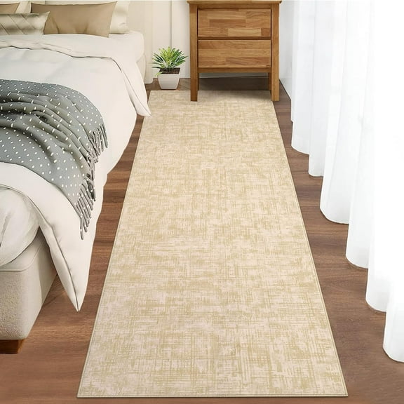 2x6 Washable Kitchen Modern Abstract Runner Rug for Hallway Beige Contemporary Solid Rug Non-Slip Foldable Aesthetic Accent Floor Carpet for Bedroom