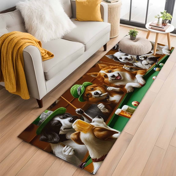 2x6 Washable Runner Rug, Abstract Animal Non-Slip Hallway Runner for Entryway Kitchen Bedroom, Dog In The Room Playing Poker Game Indoor Carpet Runner Floor Mat