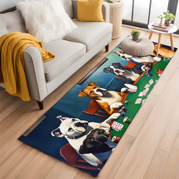 2x6 Washable Runner Rug, Abstract Animal Non-Slip Hallway Runner for Entryway Kitchen Bedroom, Dog In The Room Poker Games Indoor Carpet Runner Floor Mat