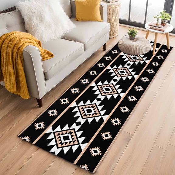 2x6 Washable Runner Rug, Aztec Triangle Pattern Non-Slip Hallway Runner for Entryway Kitchen Bedroom, Pink Black White Western Tribal Indoor Carpet Runner Floor Mat