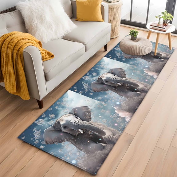 2x6 Washable Runner Rug, Cute Elephants Non-Slip Hallway Runner for Entryway Kitchen Bedroom, Fantasy Indoor Carpet Runner Floor Mat