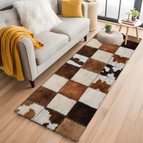 2x6 Washable Runner Rug, Denim Cow Non-Slip Hallway Runner for Entryway Kitchen Bedroom, Western Cowboy Indoor Carpet Runner Floor Mat