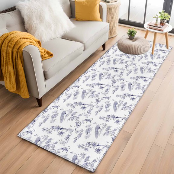 2x6 Washable Runner Rug, Farmhouse Animals Non-Slip Hallway Runner for Entryway Kitchen Bedroom, Rustic Plant Turtles Monkey Silhouette Abstract Tree Indoor Carpet Runner Floor Mat