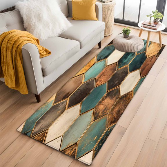 2x6 Washable Runner Rug, Geometric Pattern Non-Slip Hallway Runner for Entryway Kitchen Bedroom, Colorful Hexagon Collage Art Indoor Carpet Runner Floor Mat