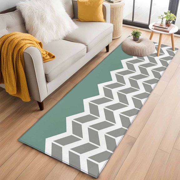 2x6 Washable Runner Rug, Green Grey Non-Slip Hallway Runner for Entryway Kitchen Bedroom, Herringbone Indoor Carpet Runner Floor Mat
