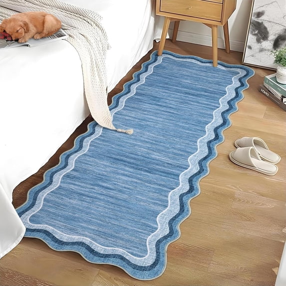 2x6 Washable Runner Rug Modern Plain Home Decor Non Slip Non Shedding Runner Rug Stain Resistant Indoor Carpet Low Pile Floor Cover for Kitchen Hallway Laundry Entryway,Blue