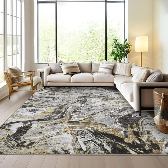 2x6 Washable Runner Rug – Non-Slip Low Pile Soft Modern Abstract Foldable Perfect for Entryway Bathroom Laundry Room Gray.