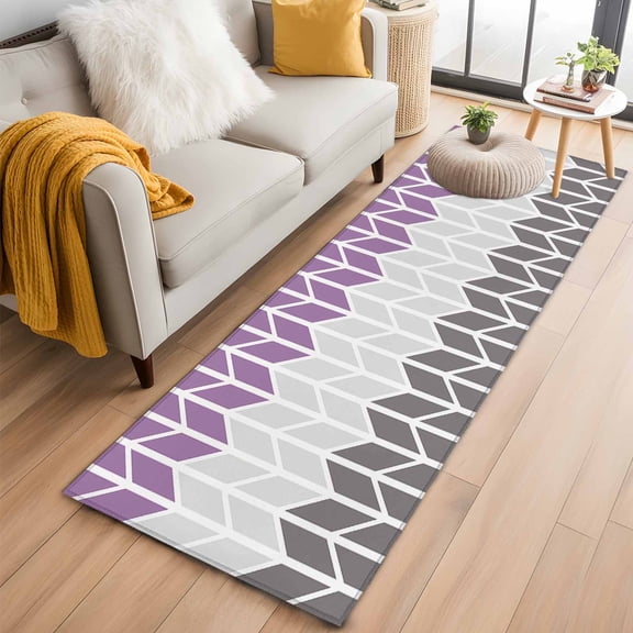 2x6 Washable Runner Rug, Purple Grey Non-Slip Hallway Runner for Entryway Kitchen Bedroom, Herringbone Quadrangle Indoor Carpet Runner Floor Mat