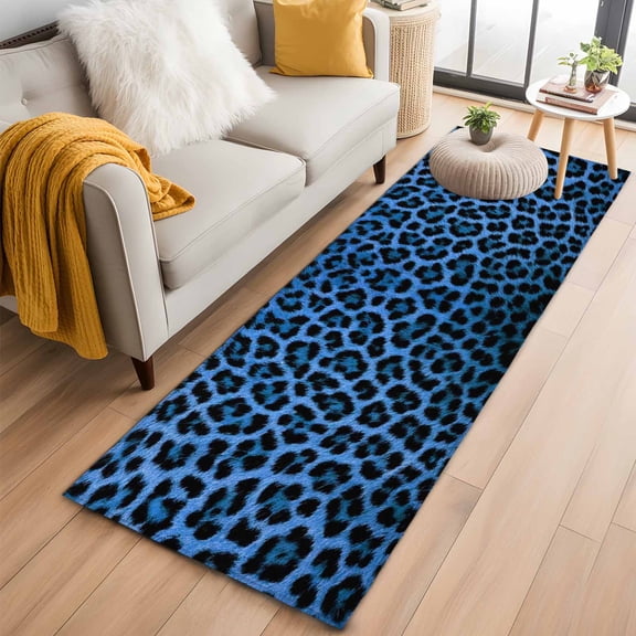 2x6 Washable Runner Rug, Retro Blue Leopard Non-Slip Hallway Runner for Entryway Kitchen Bedroom, Abstract Classic Texture Indoor Carpet Runner Floor Mat
