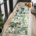 thumbnail image 1 of 2x6 Washable Runner Rug, Soft Modern Abstract for Kitchen, Hallway, Laundry Room, Ultra-Thin Non-Slip Entryway Bedroom Rug (Green/Blue Multi, 2'x6')., 1 of 5