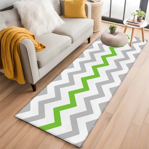 2x6 Washable Runner Rug, St. Patrick's Non-Slip Hallway Runner for Entryway Kitchen Bedroom, Day Geometric Zig Zag Green Gray Stripes Indoor Carpet Runner Floor Mat