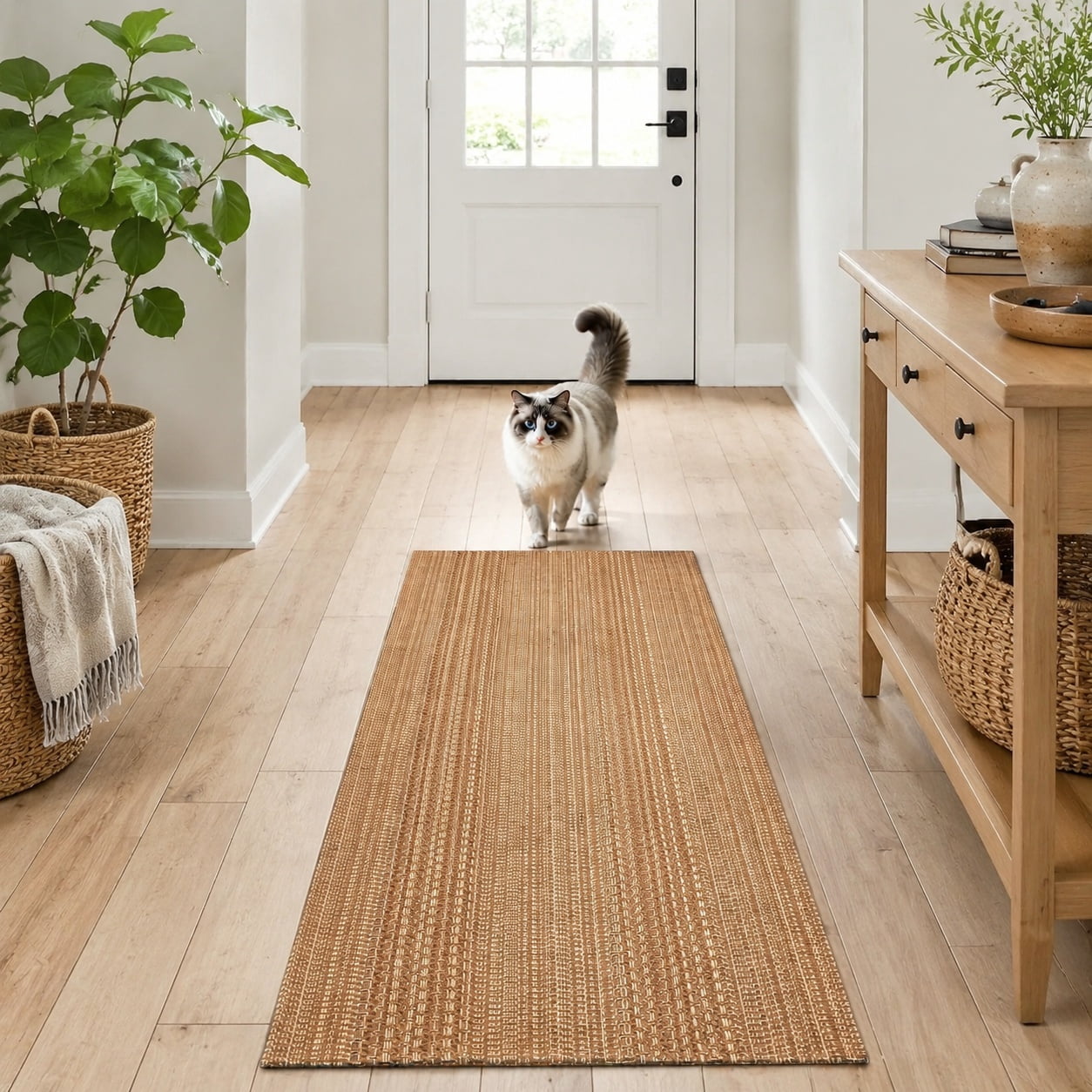 2x6 Washable Runner Rug, Textured Natural Woven Low-Profile Hallway Rug ...