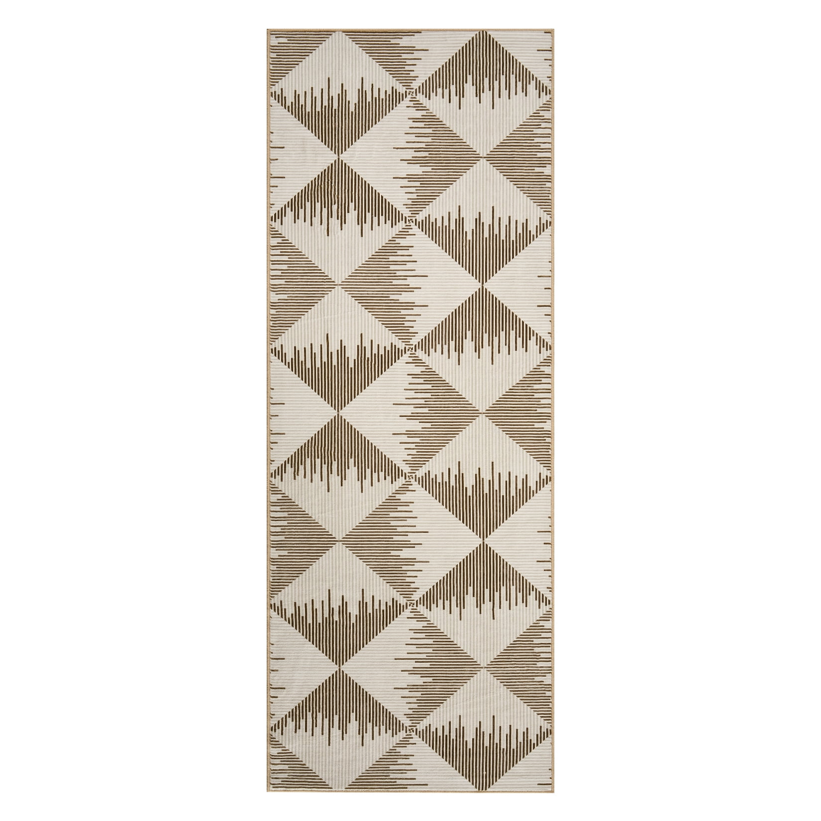 2x6 Washable Runner Rug for Living Room Non Slip Low Pile Modern Geometric Farmhouse Carpets for Bedroom Hallway Entryway Beige