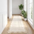 thumbnail image 1 of 2x6 Washable Runner Rugs for Hallway Non Slip Kitchen Runner Rug with Rubber Backing, Modern Low Pile Scalloped Stain Resistant & Non-Shedding Rug Soft Indoor Carpet, Beige, 1 of 8