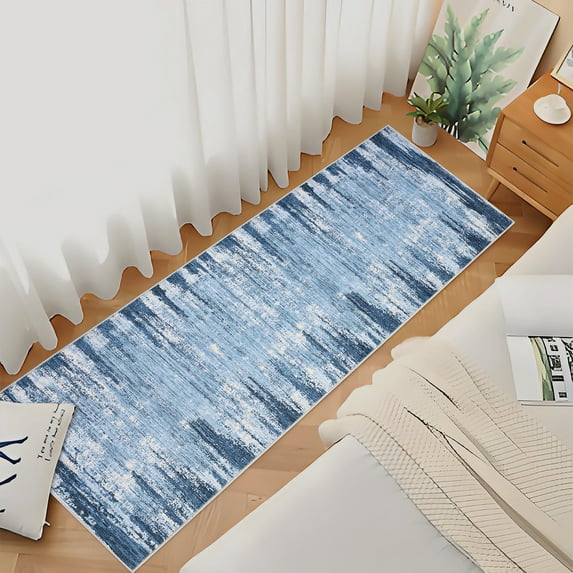 2x6 Washable Runner Rugs Modern Abstract Hallway Rug Non-Slip Foldable Stain-Resistant Soft Low Pile Dining Room Runner Carpet for Laundry Room Entryway Bedroom, Blue