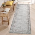 thumbnail image 1 of 2x6 Washable Vintage Border Runner Rug, Non-Slip, Low Pile, Stain-Resistant Boho Throw Carpet for Kitchen, Hallway, Living Room, Bedroom, Grey., 1 of 9