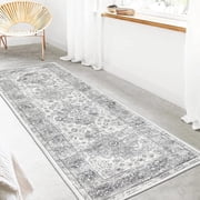 Yamaziot 2'x6' Boho Runner Rug for Hallway, Washable Laundry Room Rug, Farmhouse Kitchen Mat, Non-Shedding Gray Carpet for Bedroom, Living Room, Dining Room