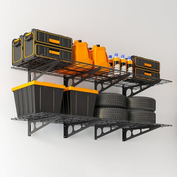 2x6 ft Garage Shelving, 2-Pack Wall-Mounted Shelves for Garage, Kitchen, Pantry Storage, 800 lbs Total Load Capacity Gargae Wall Shelving, Black