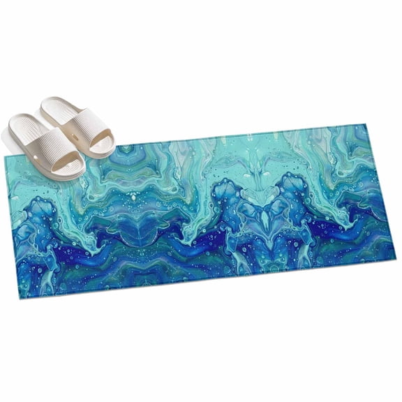 2x6ft Area Rug,Abstract Ocean Marble Texture Washable Large Rugs Soft Non-Slip Floor Rug Fluid Blue Teal Swirling Non-Shedding Indoor Carpets for Living Room Bedroom Home Office Nursery