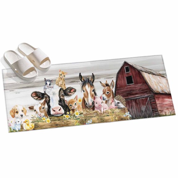 2x6ft Area Rug,Animal Pig Cow Farm Barn Washable Large Rugs Soft Non-Slip Floor Rug Retro Fence Country Wheat Harvest Non-Shedding Indoor Carpets for Living Room Bedroom Home Office Nursery