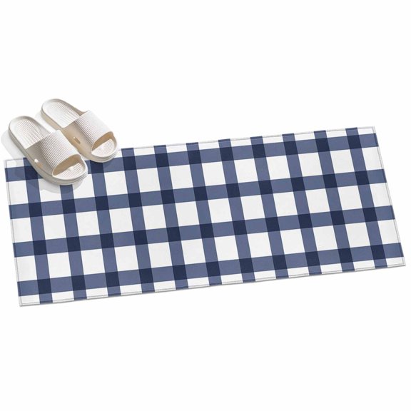 2x6ft Area Rug,Blue Gingham Check Farm Style Washable Large Rugs Soft Non-Slip Floor Rug White Check Plaid Non-Shedding Indoor Carpets for Living Room Bedroom Home Office Nursery