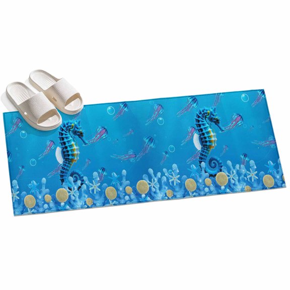 2x6ft Area Rug,Blue Hippocampus Corals Seahorse Shells Washable Large Rugs Soft Non-Slip Floor Rug Sum Marine Life Non-Shedding Indoor Carpets for Living Room Bedroom Home Office Nursery