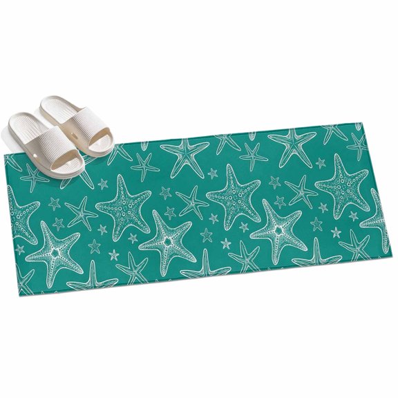 2x6ft Area Rug,Coastal Sea Starfish Seamless Washable Large Rugs Soft Non-Slip Floor Rug Ocean Creature on Cyan Non-Shedding Indoor Carpets for Living Room Bedroom Home Office Nursery