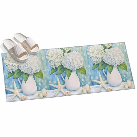 2x6ft Area Rug,Coastal White Hydrangea Washable Large Rugs Soft Non-Slip Floor Rug Marine Life Starfish Seashell Non-Shedding Indoor Carpets for Living Room Bedroom Home Office Nursery