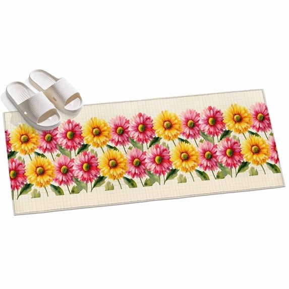 2x6ft Area Rug,Country Pink Yellow Flowers Washable Large Rugs Soft Non ...
