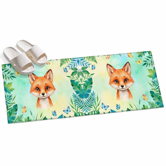 2x6ft Area Rug,Cute Cartoon Animal Small Foxes Washable Large Rugs Soft Non-Slip Floor Rug Tropical Plants Leaves Non-Shedding Indoor Carpets for Living Room Bedroom Home Office Nursery