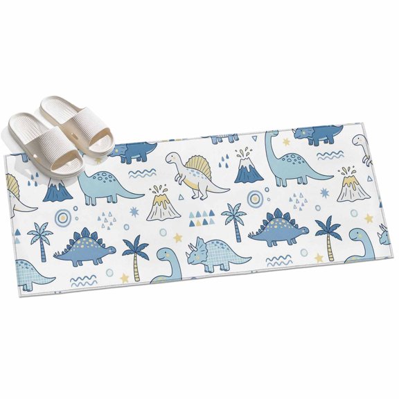 2x6ft Area Rug,Cute Dinosaurs Blue Geometric Washable Large Rugs Soft Non-Slip Floor Rug Summer Beach Palm Tree Non-Shedding Indoor Carpets for Living Room Bedroom Home Office Nursery