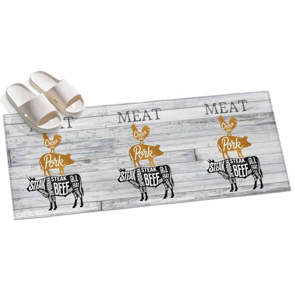 2x6ft Area Rug,Farm Animal Meat Washable Large Rugs Soft Non-Slip Floor Rug Vintage Chicken Pork and Beef on Wood Board Non-Shedding Indoor Carpets for Living Room Bedroom Home Office Nursery