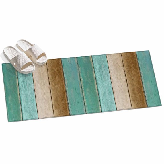 2x6ft Area Rug,Farm Teal Gradient Wood Board Washable Large Rugs Soft Non-Slip Floor Rug Brown Plank Non-Shedding Indoor Carpets for Living Room Bedroom Home Office Nursery