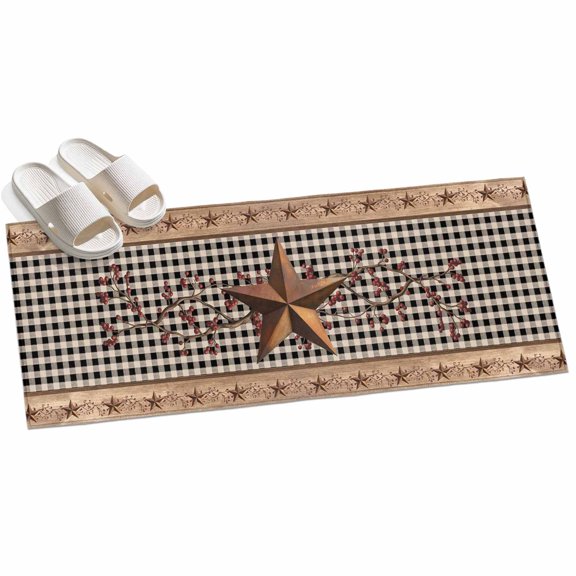 2x6ft Area Rug,Farmhouse Vintage Star Berry Washable Large Rugs Soft Non-Slip Floor Rug Rustic Wood Retro Checkered Non-Shedding Indoor Carpets for Living Room Bedroom Home Office Nursery