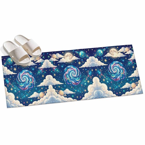 2x6ft Area Rug,Galaxy Earth Stars Moon Planets Washable Large Rugs Soft Non-Slip Floor Rug Dream Sky Cloud Non-Shedding Indoor Carpets for Living Room Bedroom Home Office Nursery