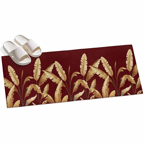 2x6ft Area Rug,Golden Tropical Leaves on Burgundy Red Washable Large Rugs Soft Non-Slip Floor Rug Abstract Foliage Leaf Non-Shedding Indoor Carpets for Living Room Bedroom Home Office Nursery